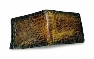 a brown and black alligator skin wallet photo