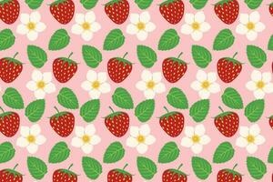 Seamless pattern with cute Strawberry and flower. Cute summer background for fabrics, decorative paper, textile print. Templates for celebration, ads, branding, banner, cover, label, poster vector