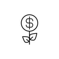 Dollar in Flower Vector Line Sign for Adverts. Suitable for books, stores, shops. Editable stroke in minimalistic outline style. Symbol for design