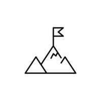 Flag on Mountain Vector Line Icon for Adverts. Suitable for books, stores, shops. Editable stroke in minimalistic outline style. Symbol for design