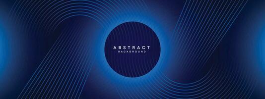 Abstract Dark Blue Waving circles lines Technology Background. Modern gradient with glowing lines shiny geometric shape and diagonal, for brochure, cover, poster, banner, website, header vector
