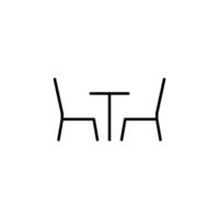 Chairs and Table Furniture Vector Symbol. Suitable for books, stores, shops. Editable stroke in minimalistic outline style. Symbol for design