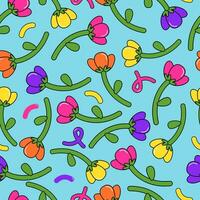 maravilloso flor patrones y2k estilo. retro 70s psicodélico sin costura patrones, maravilloso hippie antecedentes. Clásico maravilloso moderno flores psicodélico fondo de pantalla vector