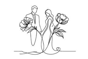 Minimalistic Bridal Couple Line Art vector