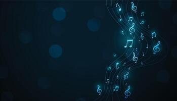 glowing musical pentagram background with sound notes vector