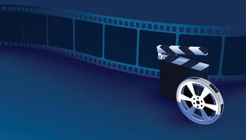 realistic film strip background with clapper board vector