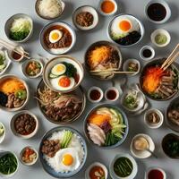 AI generated a variety of different dishes are arranged in bowls photo