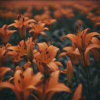AI generated orange lilies in a field of green grass photo