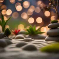 AI generated zen garden with stones and plants photo