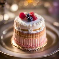 AI generated a small cake with berries on top photo