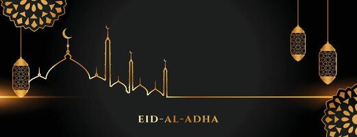 islamic holy eid al adha festival golden and black banner vector