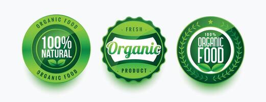 organic fresh food green labels set vector