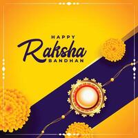 happy raksha bandhan festival greeting with marigold flowers and rakhi design vector