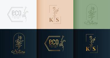 mínimo logotipo colección en floral estilo vector