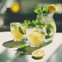 AI generated lemonade with mint leaves photo