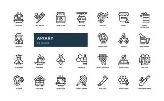 apiary honey farm agriculture beekeeping detailed outline line icon set vector