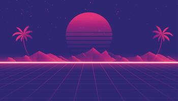 retro 80s landscape scene in game style vector