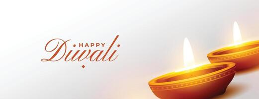 realistic happy diwali diya banner design vector