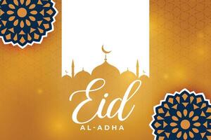 eid adha golden card with decorative elements vector