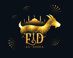 eid al adha 2021 wishes card with golden sparkles vector