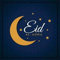 flat style eid al adha card with moon and stars vector