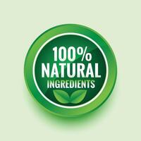 pure natural ingredients green label with leaves vector