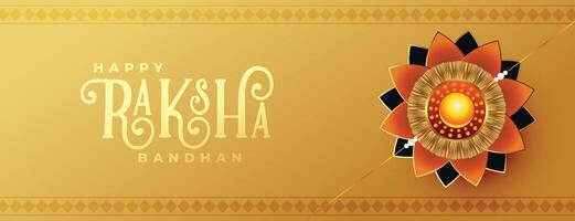 beautiful raksha bandhan golden banner with realistic rakhi vector