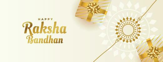 beautiful raksha bandhan banner with gift boxes and rakhi vector