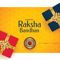 happy raksha bandhan rakhi festival greeting with gift boxes vector