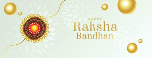 happy raksha bandhan beautiful wishes banner design in white golden colors vector
