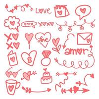 Hand-drawn doodle Valentine's Day element collection vector