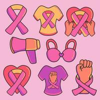 Hand-drawn breast cancer awareness month set vector