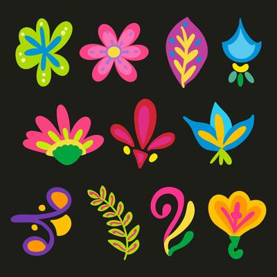 Hand-drawn colorful Mexican flowers  element collection