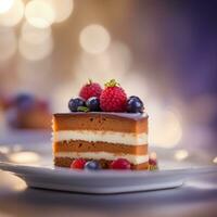 AI generated a piece of cake with berries on it photo