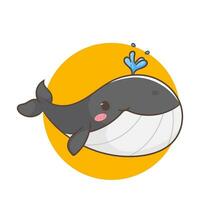 Cute whale cartoon vector illustration. Adorable and kawaii animal concept design. Undersea aquatic mammals.Isolated white background.