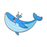 Cute whale cartoon vector illustration. Adorable and kawaii animal concept design. Undersea aquatic mammals.Isolated white background.