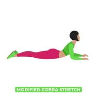 vector mujer haciendo modificado cobra estirar. esfinge pose. salamba bhujangasana. un educativo ilustración en un blanco antecedentes.