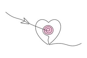 Arrow and heart continuous line drawing with watercolor spot. Falling in love illustration concept. vector