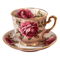 ai generado elegante té taza clipart, taza transparente fondo, té taza, té taza flores diseño png