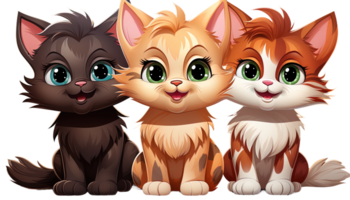 AI generated Cute cat cartoon clipart, charming cat characters, transparent background, adorable feline illustration, playful kitten artwork, sweet kitty drawing, cat graphics, pet png