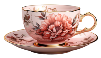 ai généré élégant thé tasse clipart, tasse transparent arrière-plan, thé tasse, thé tasse fleurs conception png