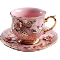 ai generado elegante té taza clipart, taza transparente fondo, té taza, té taza flores diseño png