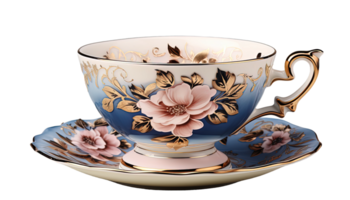 ai généré élégant thé tasse clipart, tasse transparent arrière-plan, thé tasse, thé tasse fleurs conception png