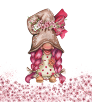 Composition with Valentines Nordic gnomes, Scandinavian gnomes and flowers. png