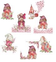 Composition with Valentines Nordic gnomes, Scandinavian gnomes and flowers. png