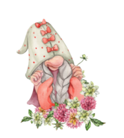 Composition with Valentines Nordic gnomes, Scandinavian gnomes and flowers. png