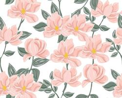 Soft Peach Magnolia Hand Drawn Flower Seamless Pattern vector