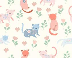 Cute Colorful Cat Seamless Pattern vector