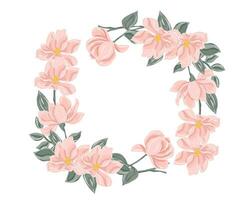 Soft Peach Magnolia Hand Drawn Flower Frame vector