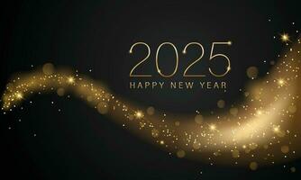 2025 New year with Abstract shiny color gold wave design element and glitter effect on dark background. For Calendar, poster design vector